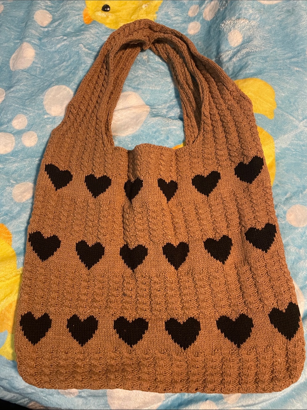Brown Knit Heart-Pattern Shoulder Bag - Women
